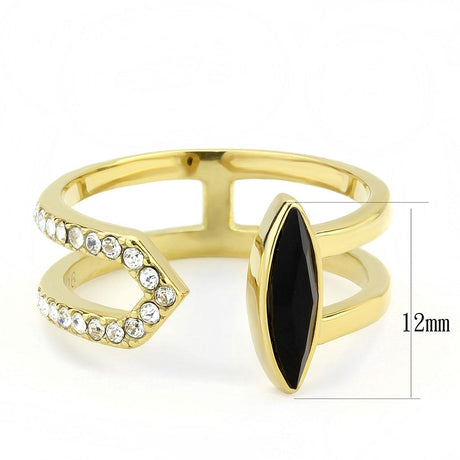 IP Gold(Ion Plating) Stainless Steel Ring with Top Grade Crystal  in Jet