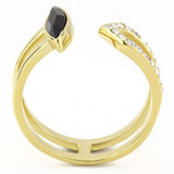 IP Gold(Ion Plating) Stainless Steel Ring with Top Grade Crystal  in Jet