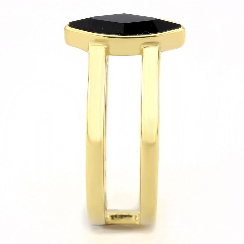 IP Gold(Ion Plating) Stainless Steel Ring with Top Grade Crystal  in Jet