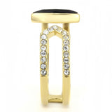 IP Gold(Ion Plating) Stainless Steel Ring with Top Grade Crystal  in Jet