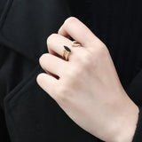 IP Gold(Ion Plating) Stainless Steel Ring with Top Grade Crystal  in Jet