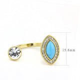 IP Gold(Ion Plating) Stainless Steel Ring with Synthetic Turquoise in Turquoise