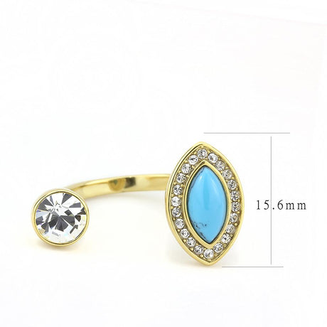 IP Gold(Ion Plating) Stainless Steel Ring with Synthetic Turquoise in Turquoise