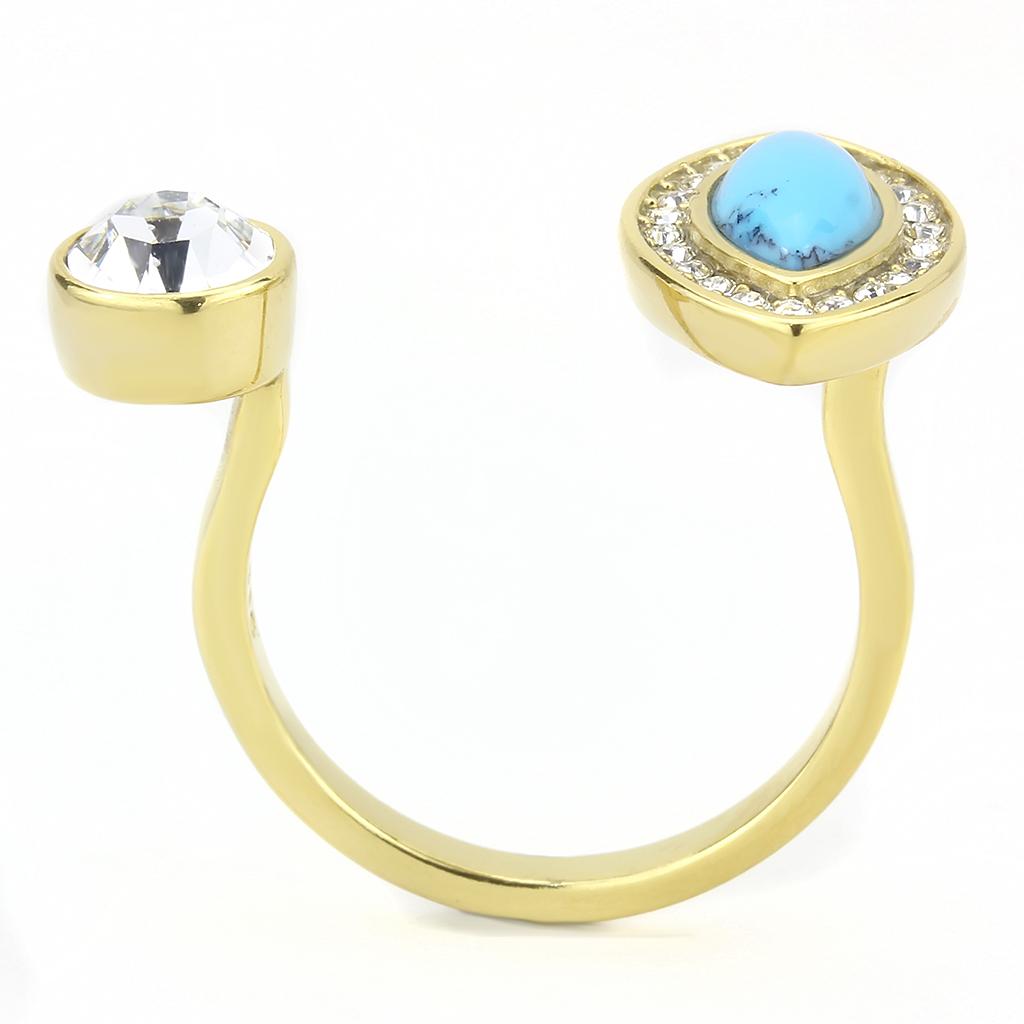 IP Gold(Ion Plating) Stainless Steel Ring with Synthetic Turquoise in Turquoise