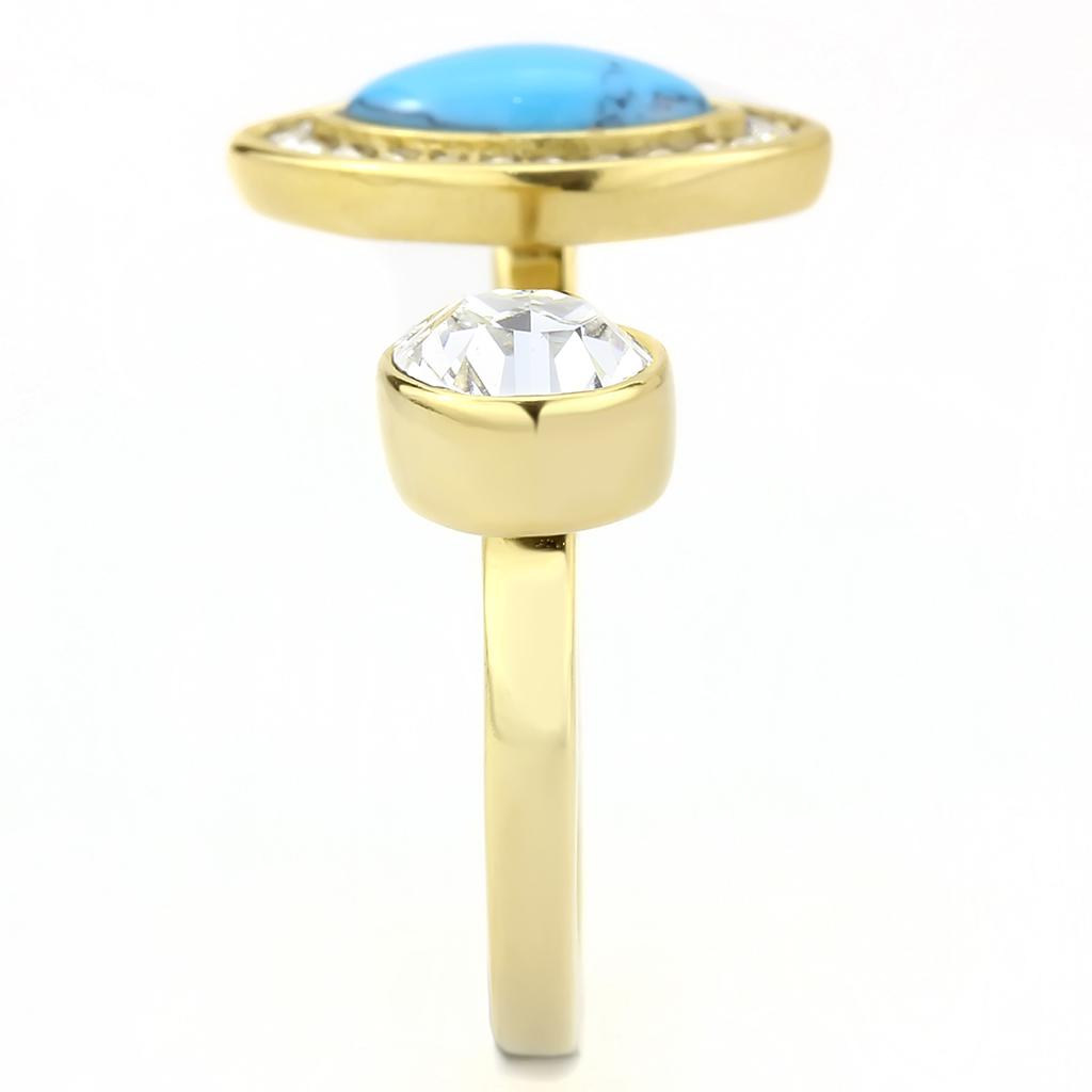 IP Gold(Ion Plating) Stainless Steel Ring with Synthetic Turquoise in Turquoise