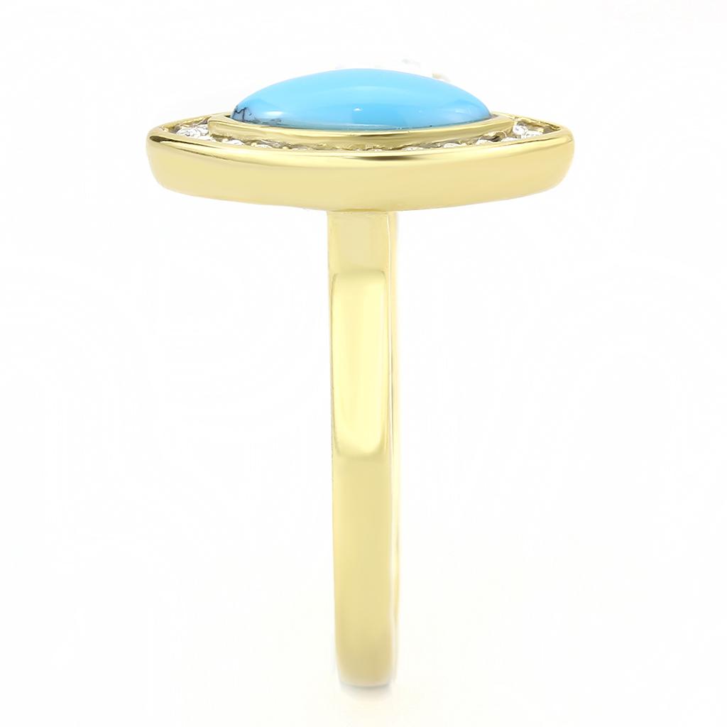 IP Gold(Ion Plating) Stainless Steel Ring with Synthetic Turquoise in Turquoise