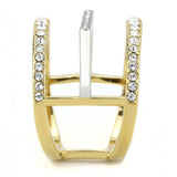 Two-Tone IP Gold (Ion Plating) Stainless Steel Ring with Top Grade Crystal  in Clear