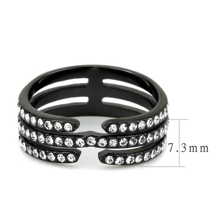 IP Black(Ion Plating) Stainless Steel Ring with Top Grade Crystal  in Clear
