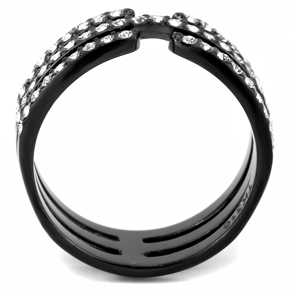 IP Black(Ion Plating) Stainless Steel Ring with Top Grade Crystal  in Clear