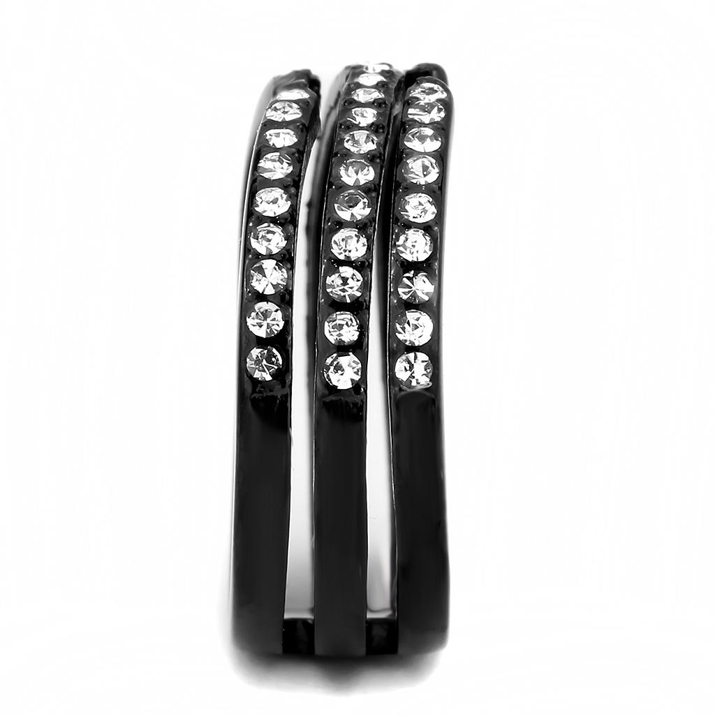 IP Black(Ion Plating) Stainless Steel Ring with Top Grade Crystal  in Clear