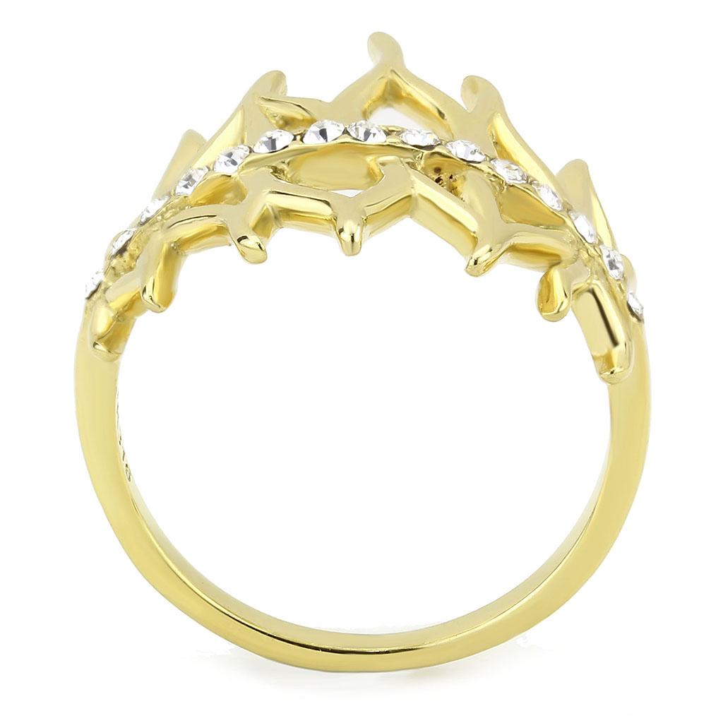 IP Gold(Ion Plating) Stainless Steel Ring with Top Grade Crystal  in Clear