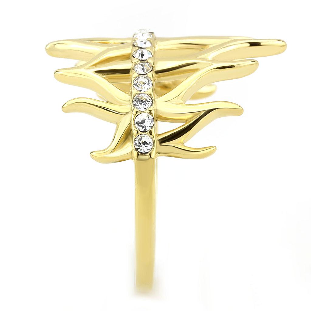 IP Gold(Ion Plating) Stainless Steel Ring with Top Grade Crystal  in Clear