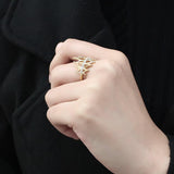 IP Gold(Ion Plating) Stainless Steel Ring with Top Grade Crystal  in Clear