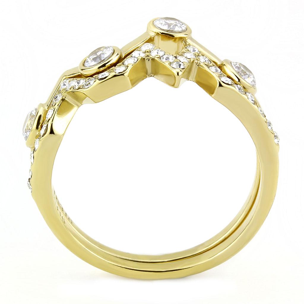 IP Gold(Ion Plating) Stainless Steel Ring with AAA Grade CZ  in Clear