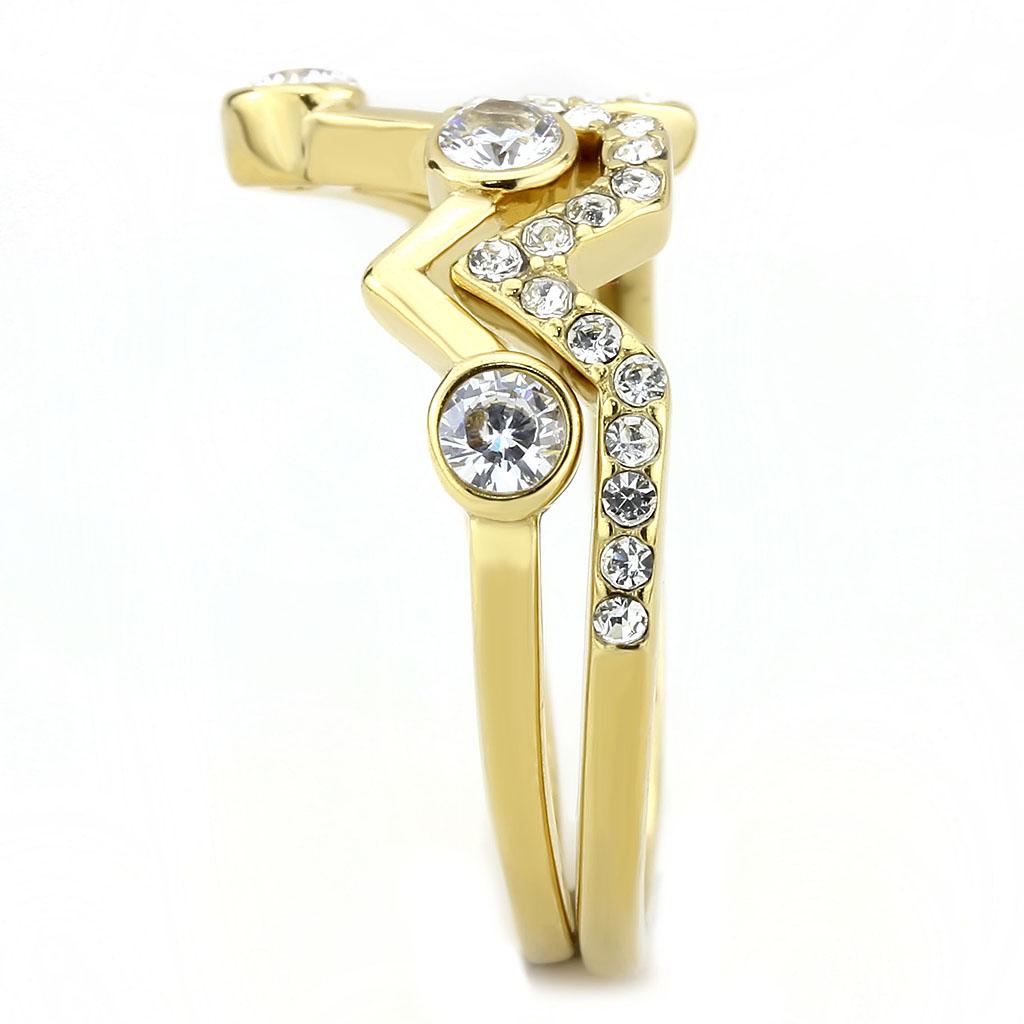 IP Gold(Ion Plating) Stainless Steel Ring with AAA Grade CZ  in Clear