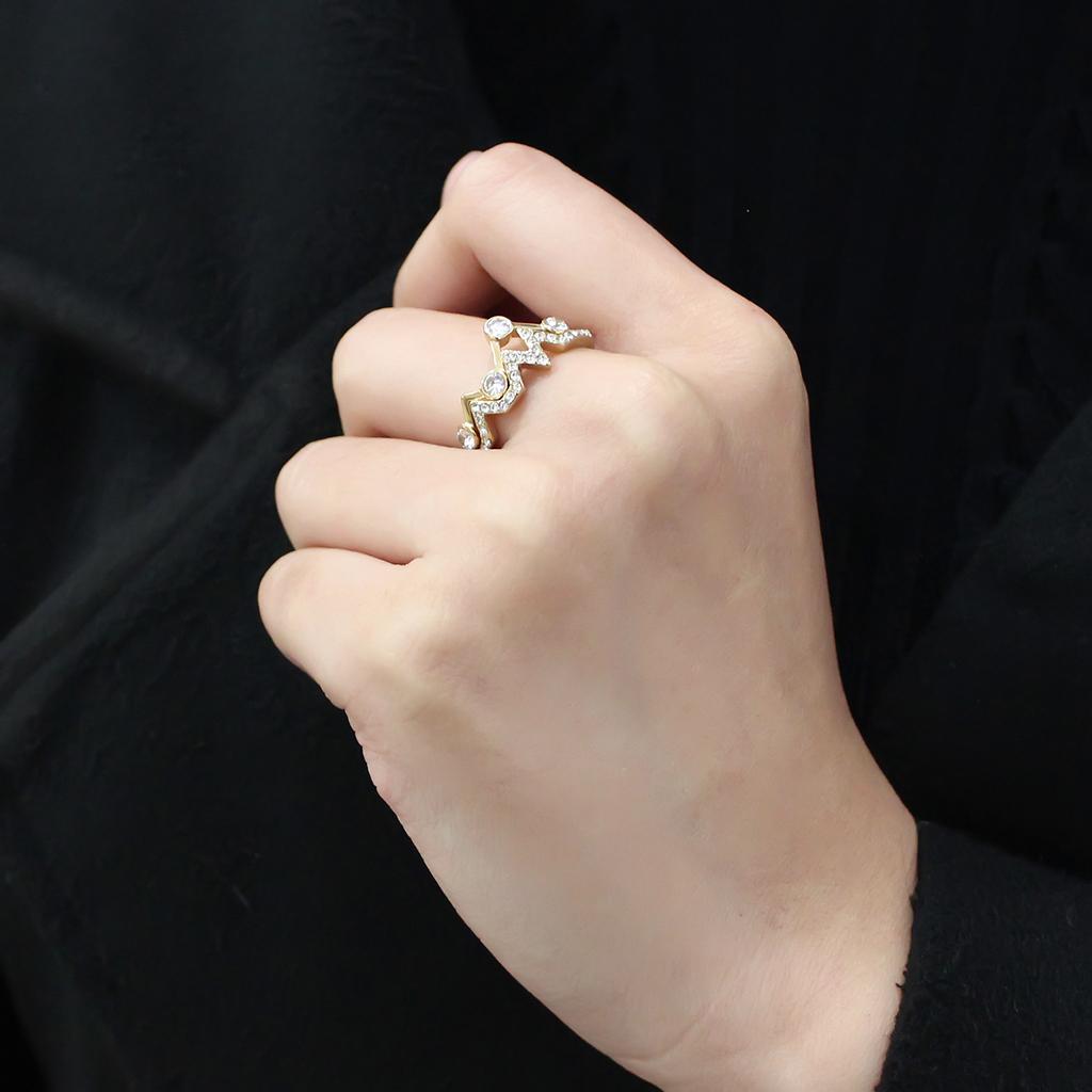 IP Gold(Ion Plating) Stainless Steel Ring with AAA Grade CZ  in Clear