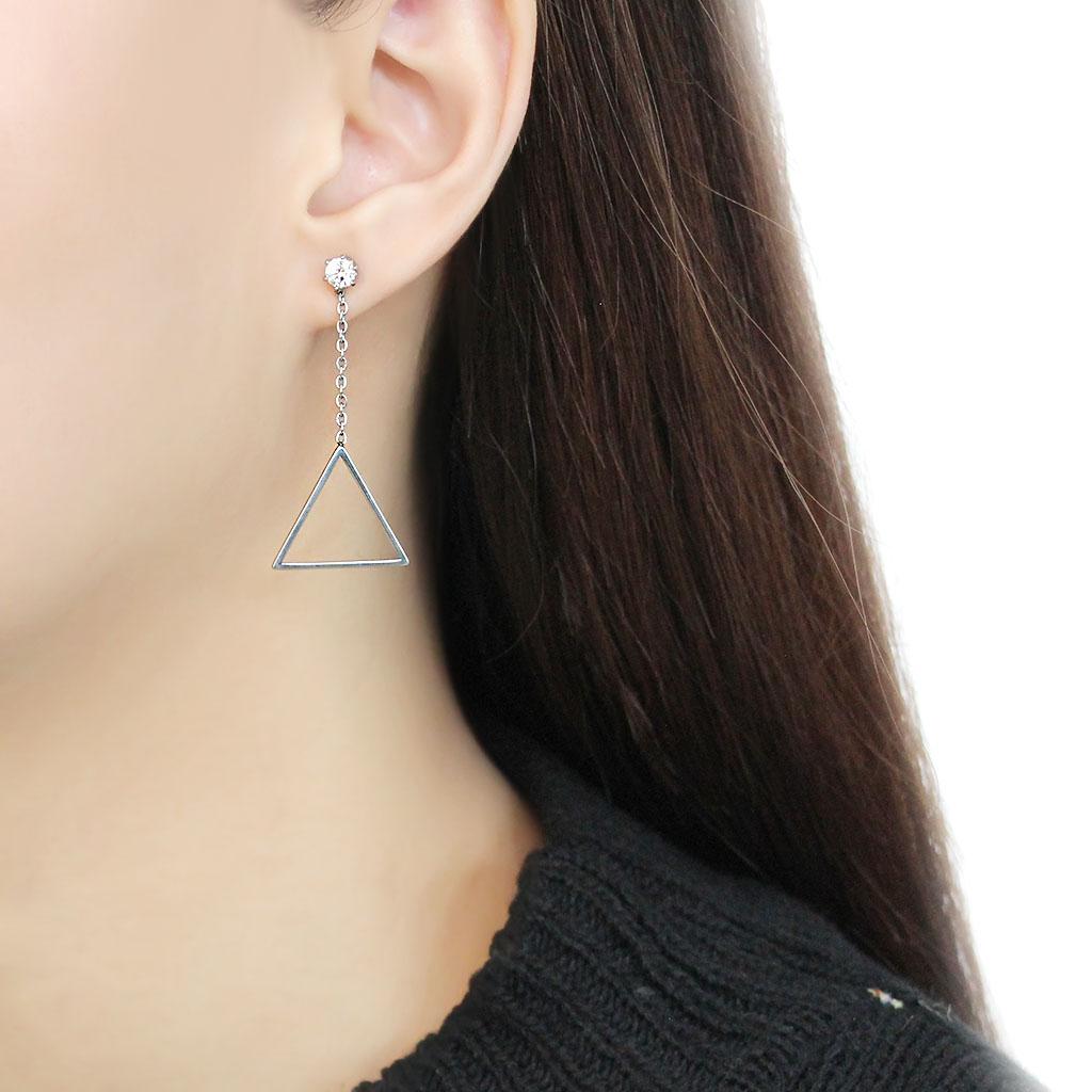 High polished (no plating) Stainless Steel Earrings with AAA Grade CZ  in Clear