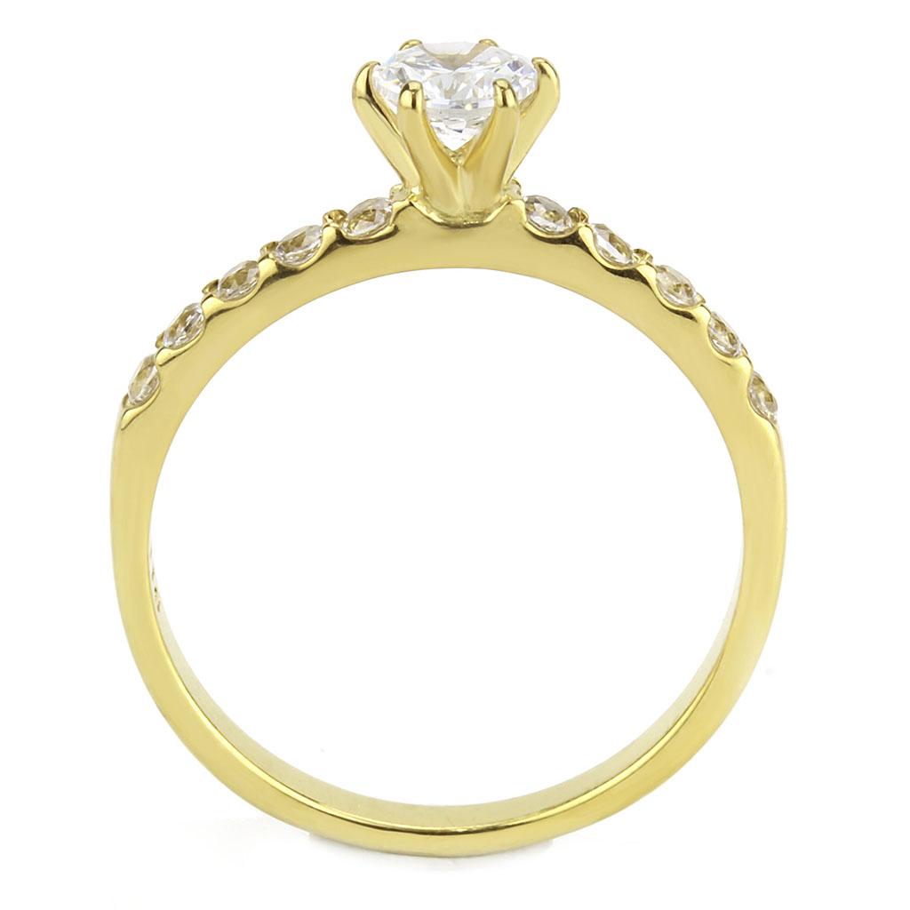 IP Gold(Ion Plating) Stainless Steel Ring with AAA Grade CZ  in Clear