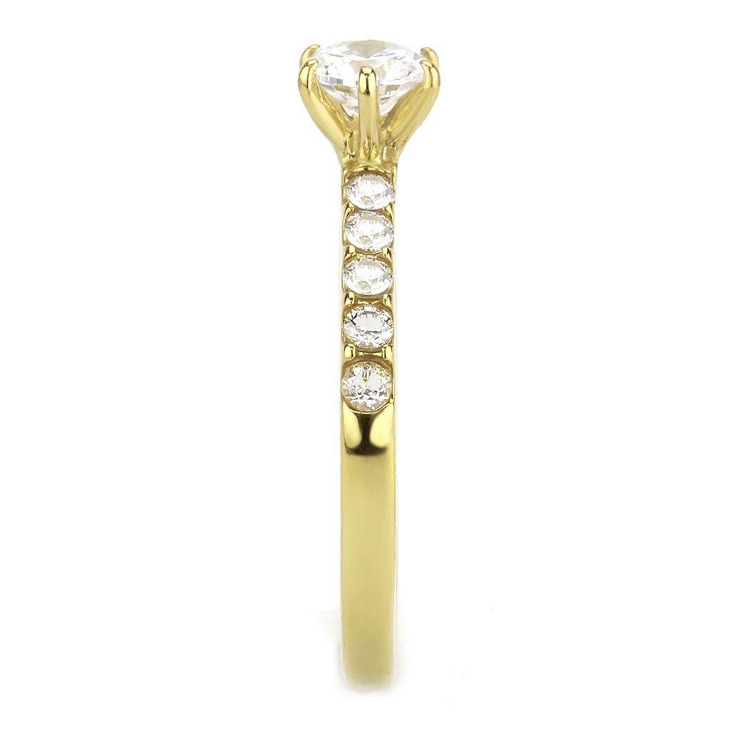 IP Gold(Ion Plating) Stainless Steel Ring with AAA Grade CZ  in Clear