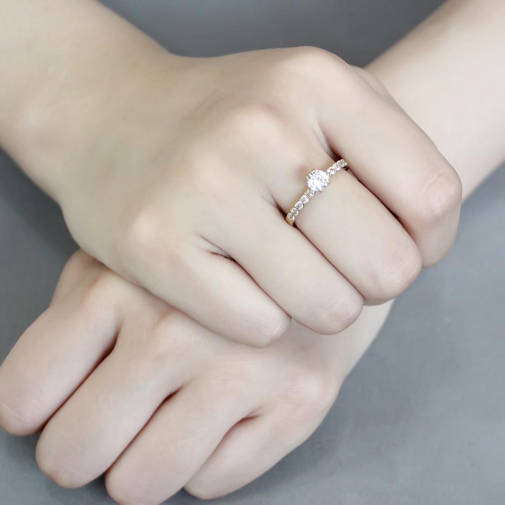 IP Gold(Ion Plating) Stainless Steel Ring with AAA Grade CZ  in Clear