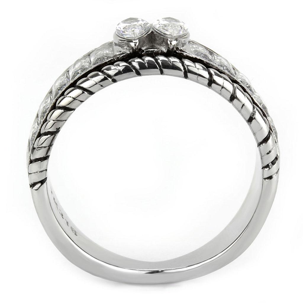 No Plating Stainless Steel Ring with AAA Grade CZ  in Clear