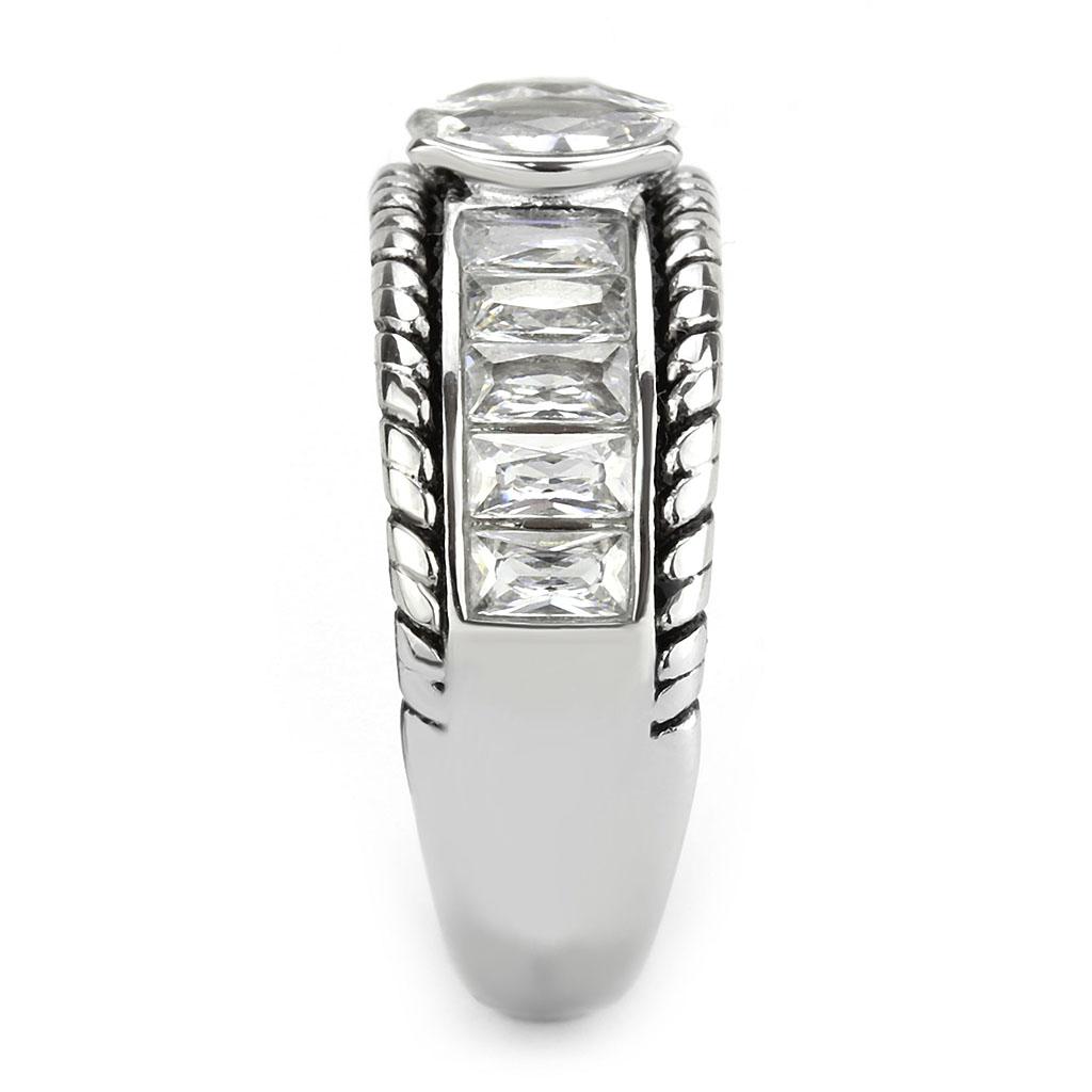 No Plating Stainless Steel Ring with AAA Grade CZ  in Clear