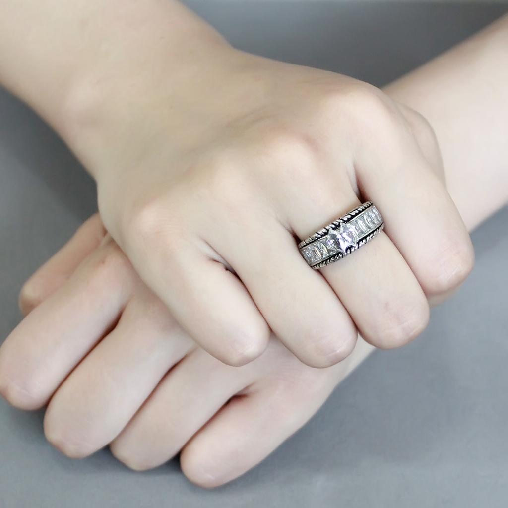 No Plating Stainless Steel Ring with AAA Grade CZ  in Clear