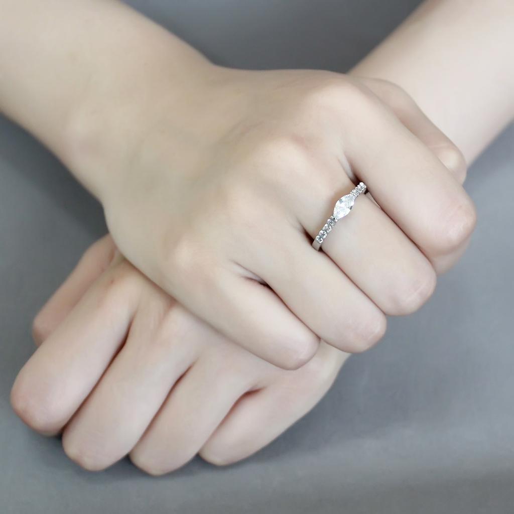 No Plating Stainless Steel Ring with AAA Grade CZ  in Clear
