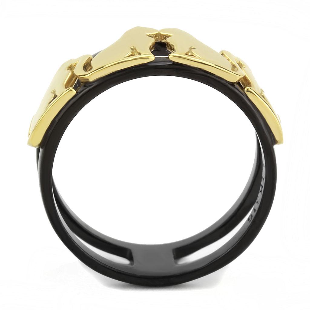 IP Gold+ IP Black (Ion Plating) Stainless Steel Ring with No Stone