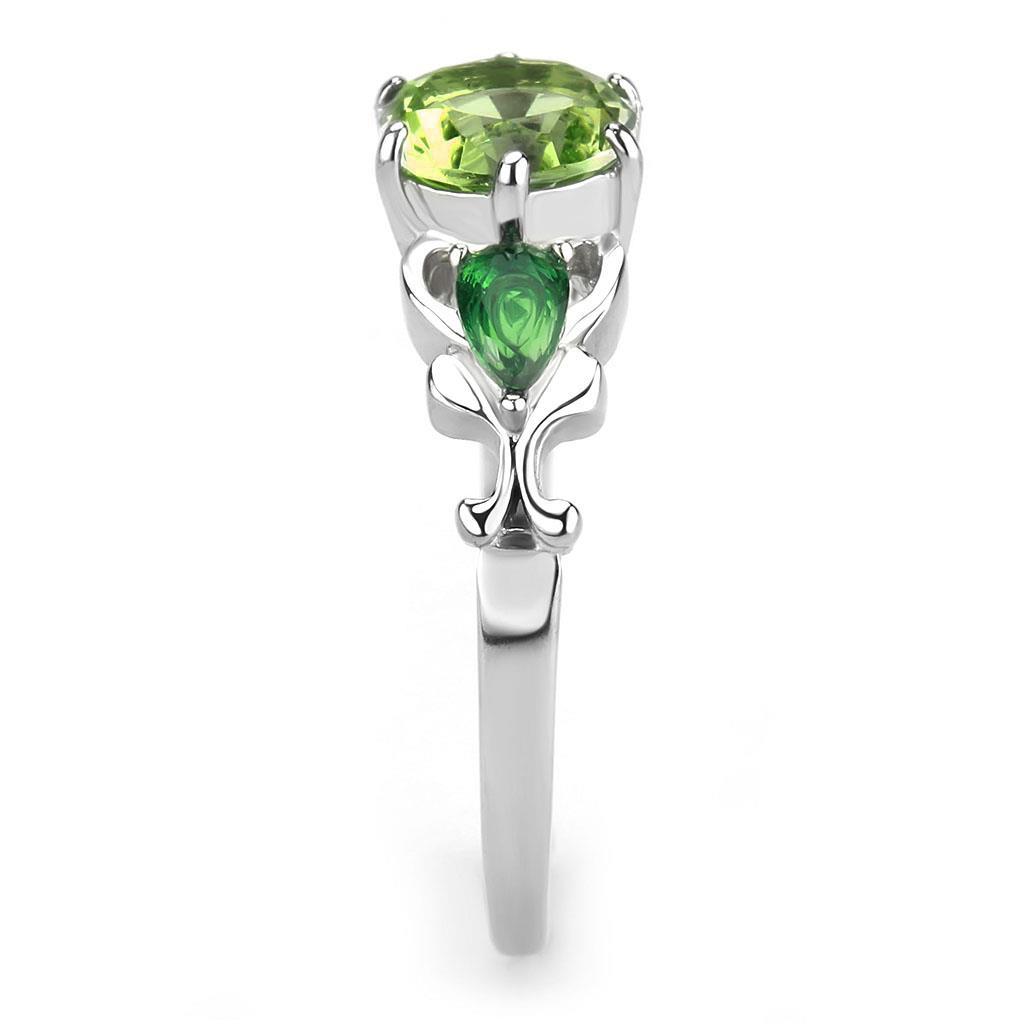 No Plating Stainless Steel Ring with Crystal in Peridot