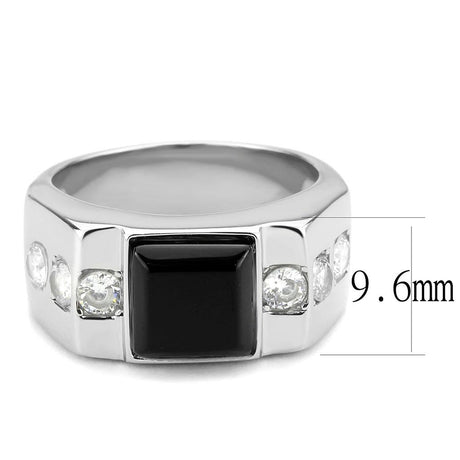 High polished (no plating) Stainless Steel Ring with Synthetic Onyx in Jet