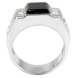 High polished (no plating) Stainless Steel Ring with Synthetic Onyx in Jet