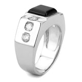 High polished (no plating) Stainless Steel Ring with Synthetic Onyx in Jet