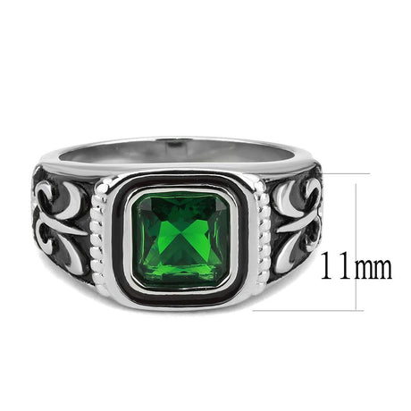 High polished (no plating) Stainless Steel Ring with Synthetic Synthetic Glass in Emerald