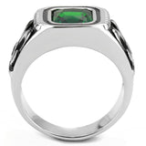 High polished (no plating) Stainless Steel Ring with Synthetic Synthetic Glass in Emerald