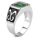 High polished (no plating) Stainless Steel Ring with Synthetic Synthetic Glass in Emerald