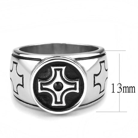 High polished (no plating) Stainless Steel Ring with Top Grade Crystal  in Jet