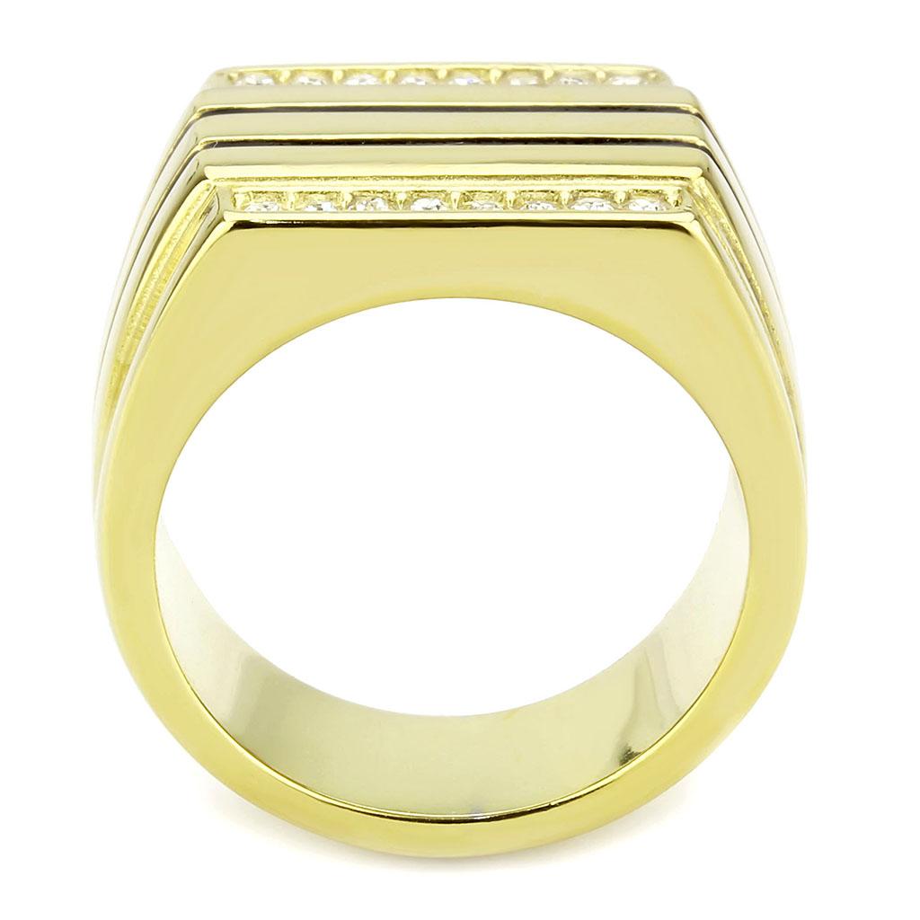 IP Gold(Ion Plating) Stainless Steel Ring with Top Grade Crystal  in Clear