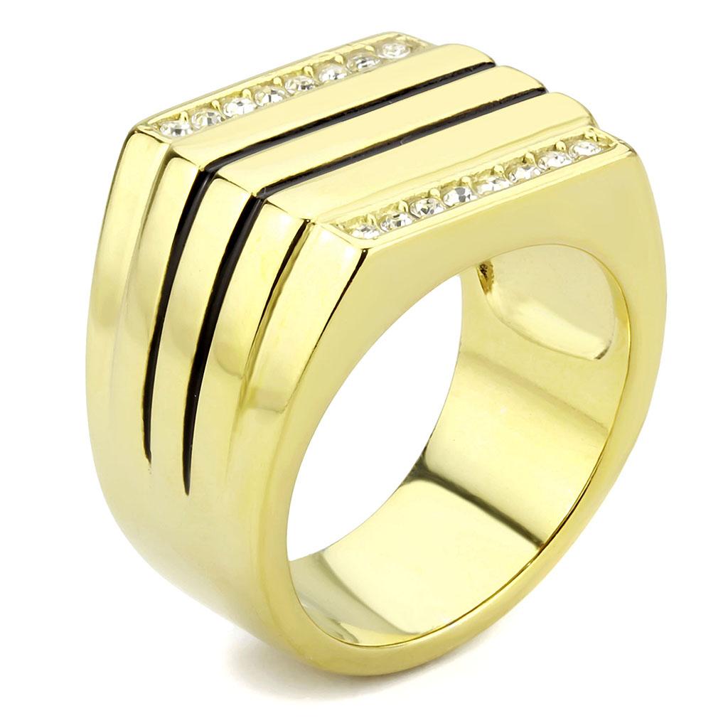 IP Gold(Ion Plating) Stainless Steel Ring with Top Grade Crystal  in Clear