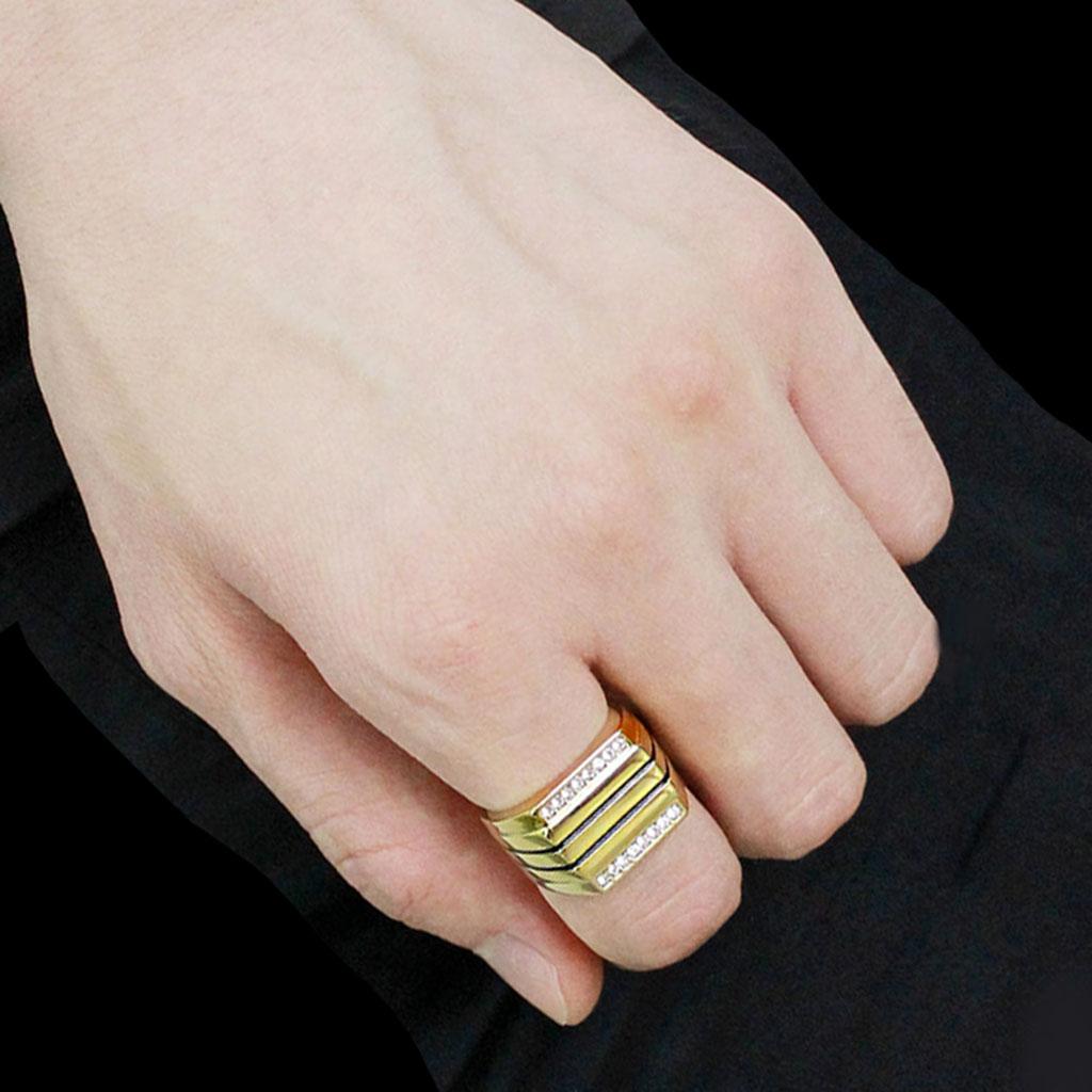 IP Gold(Ion Plating) Stainless Steel Ring with Top Grade Crystal  in Clear