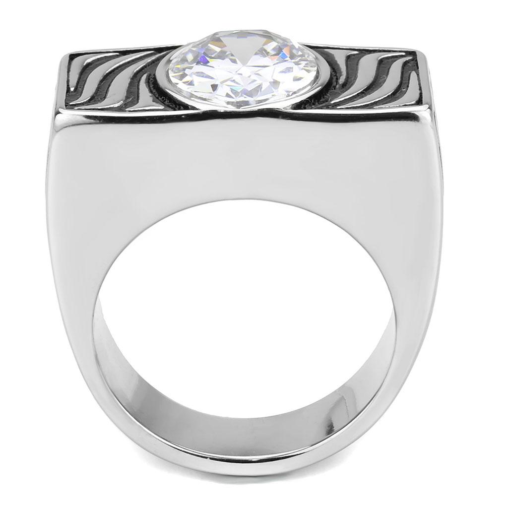 High polished (no plating) Stainless Steel Ring with AAA Grade CZ  in Clear
