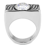 High polished (no plating) Stainless Steel Ring with AAA Grade CZ  in Clear