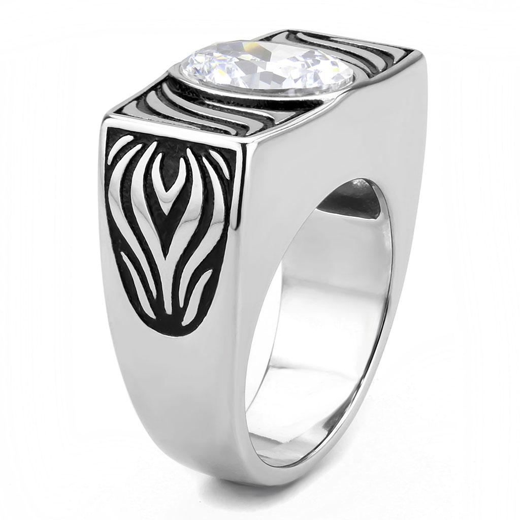 High polished (no plating) Stainless Steel Ring with AAA Grade CZ  in Clear