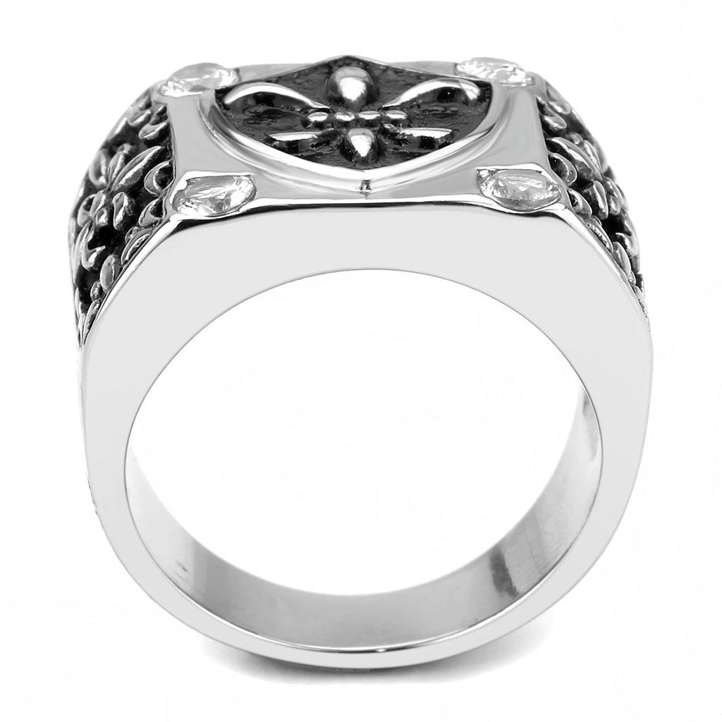 High polished (no plating) Stainless Steel Ring with AAA Grade CZ  in Clear
