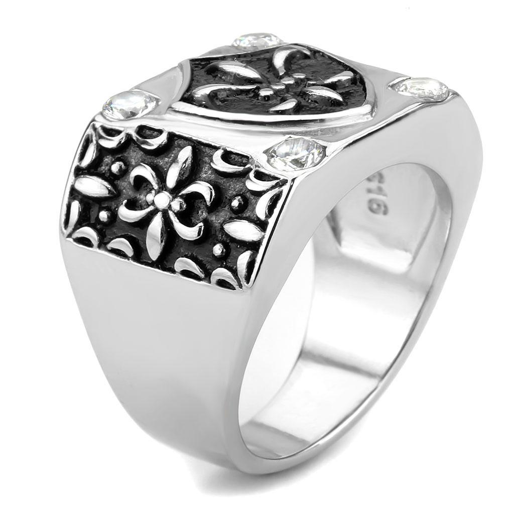 High polished (no plating) Stainless Steel Ring with AAA Grade CZ  in Clear