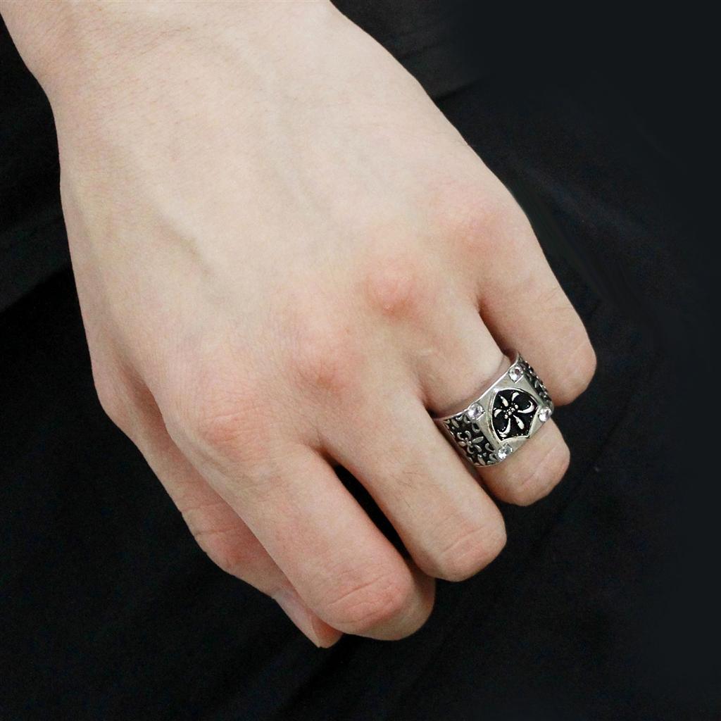 High polished (no plating) Stainless Steel Ring with AAA Grade CZ  in Clear