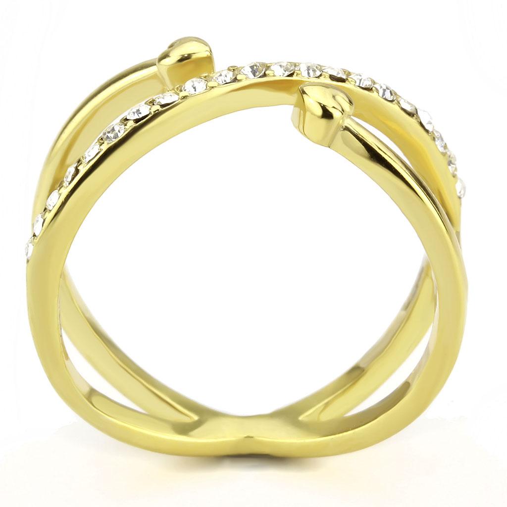 IP Gold(Ion Plating) Stainless Steel Ring with Top Grade Crystal  in Clear