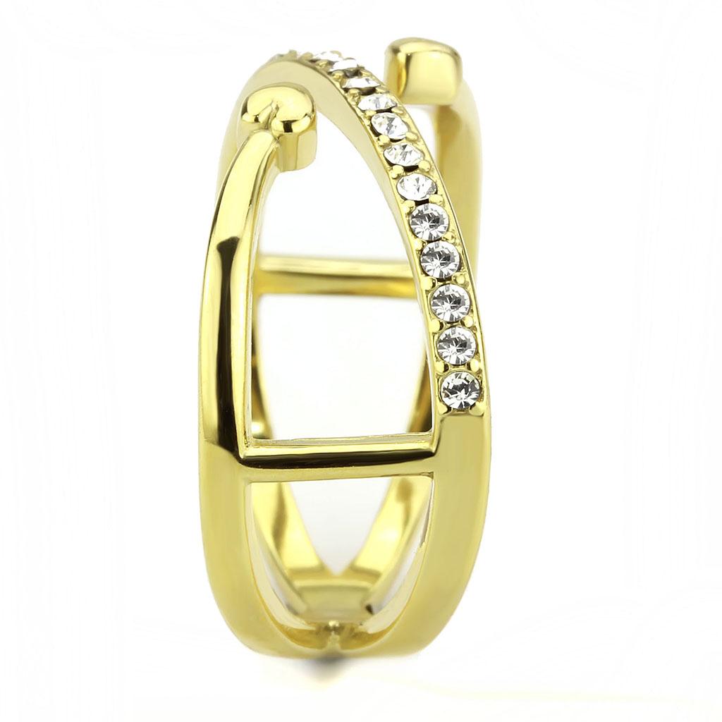 IP Gold(Ion Plating) Stainless Steel Ring with Top Grade Crystal  in Clear