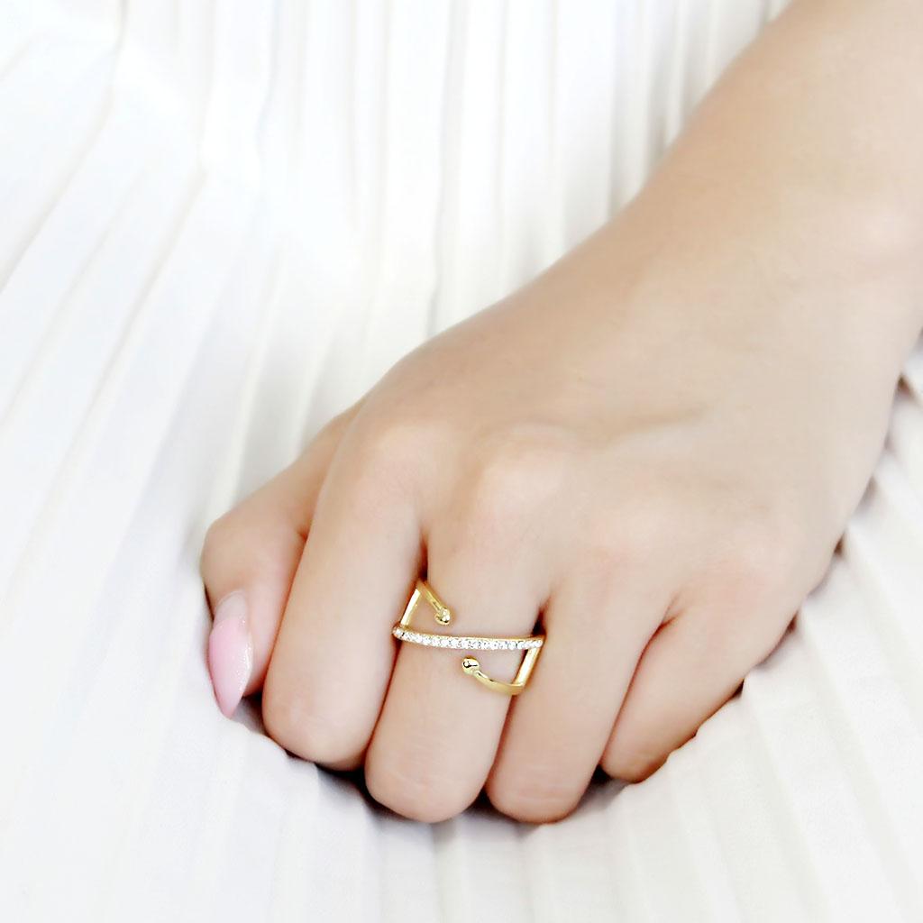 IP Gold(Ion Plating) Stainless Steel Ring with Top Grade Crystal  in Clear