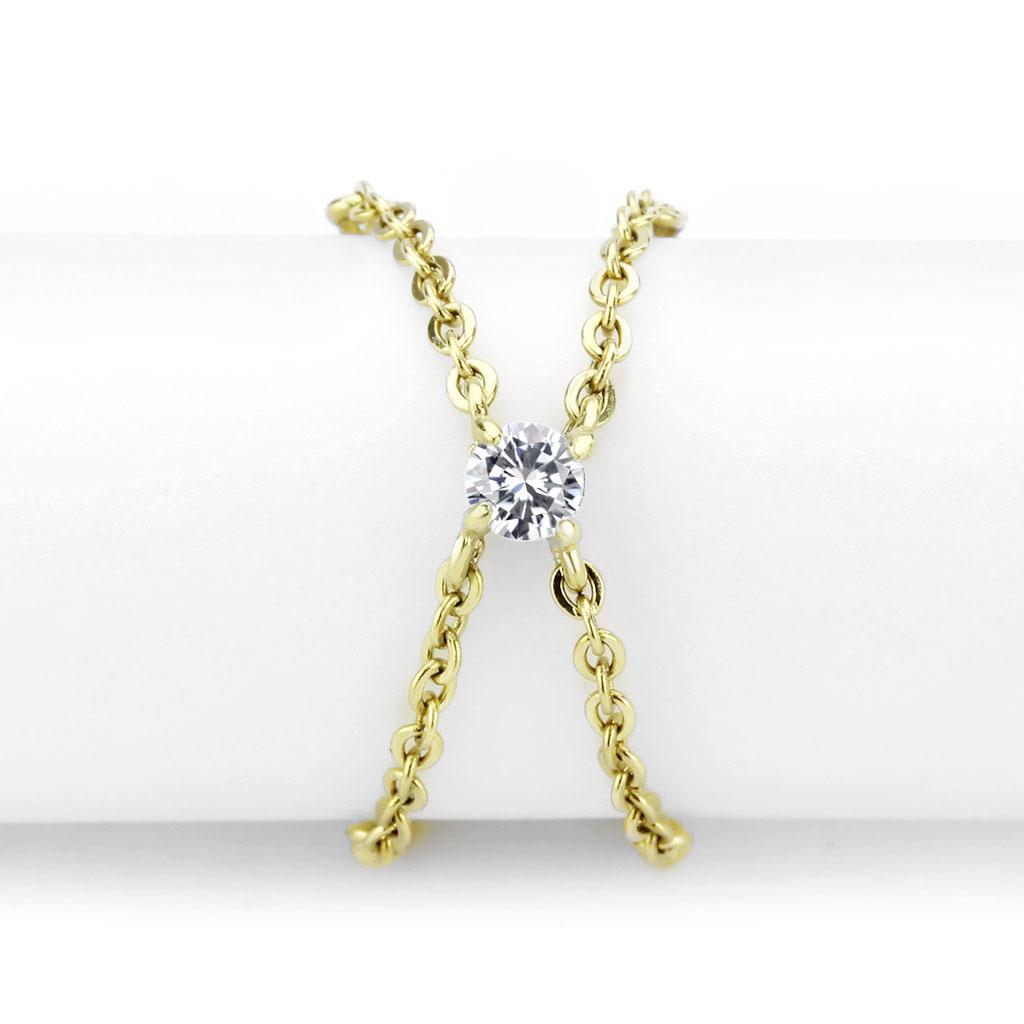 IP Gold(Ion Plating) Stainless Steel Ring with AAA Grade CZ  in Clear